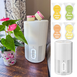 Sleek white Scentsy Air Purifier with a minimalist design.