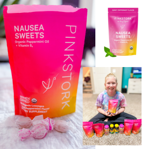 Pink Stork Nausea Relief Mints in sweet peppermint flavor.