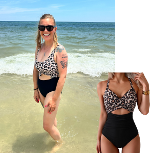 Eomenie women's one-piece swimsuit featuring a high-waisted design with front and back cutouts, wrap tie back, and adjustable straps.