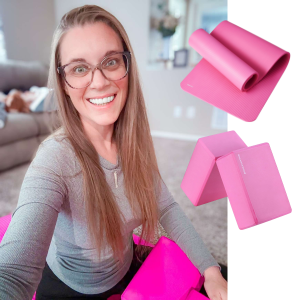 Amazon Basics extra thick yoga mat with two Fitvids high density yoga blocks side by side